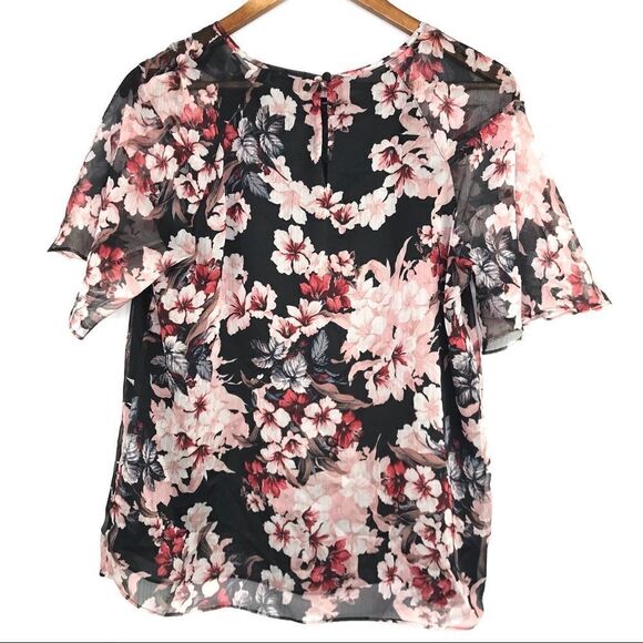 Vince Camuto Short Sleeve Floral Print Top Size M - Picture 3 of 5